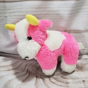 Hot Pink White Cow 5.5" Plush Stuffed Animal Yellow Horns Oriental Trading 90s
